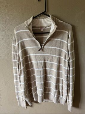Merona Neutral Striped Collar Knit Sweater Pullover XL
